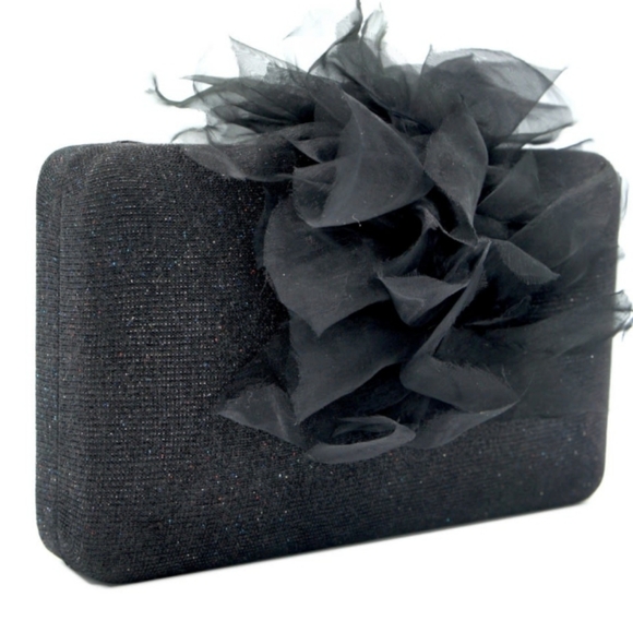 Simitri Black Angel Clutch Crossbody Evening Bag Tulle Bow - Picture 2 of 13